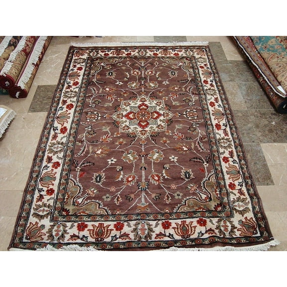 Ahmedani Linen Awesome Floral Medallion Rectangle Area Rug Hand Knotted Wool Silk Any Room Carpet (6 x 4) Foot