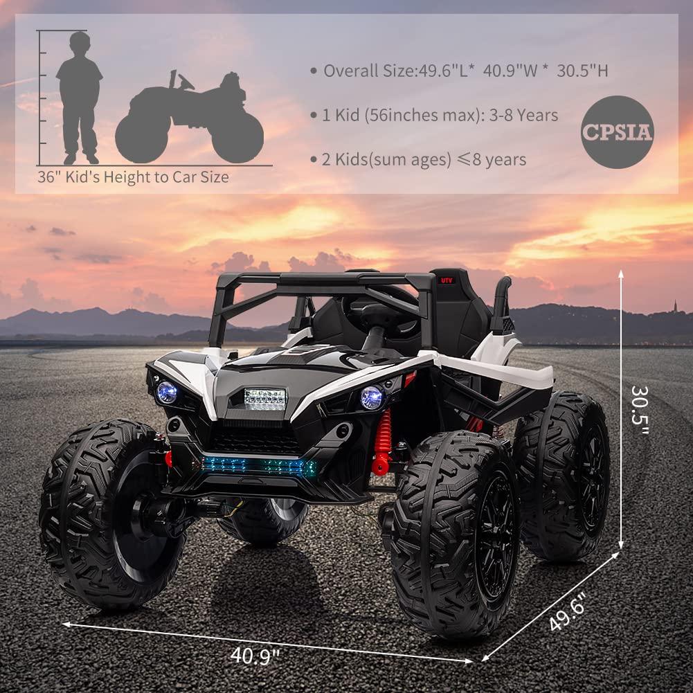 24V Ride on Car with Remote Control, 2 Seats 20.5“ Extra Large Seat Wide UTV, 4WD Power Wheels Vehicle with 17" EVA Wheels, Metal Suspension, LED Lights, Music, Horn, Christmas Birthday Gifts for Kids - image 5 of 11