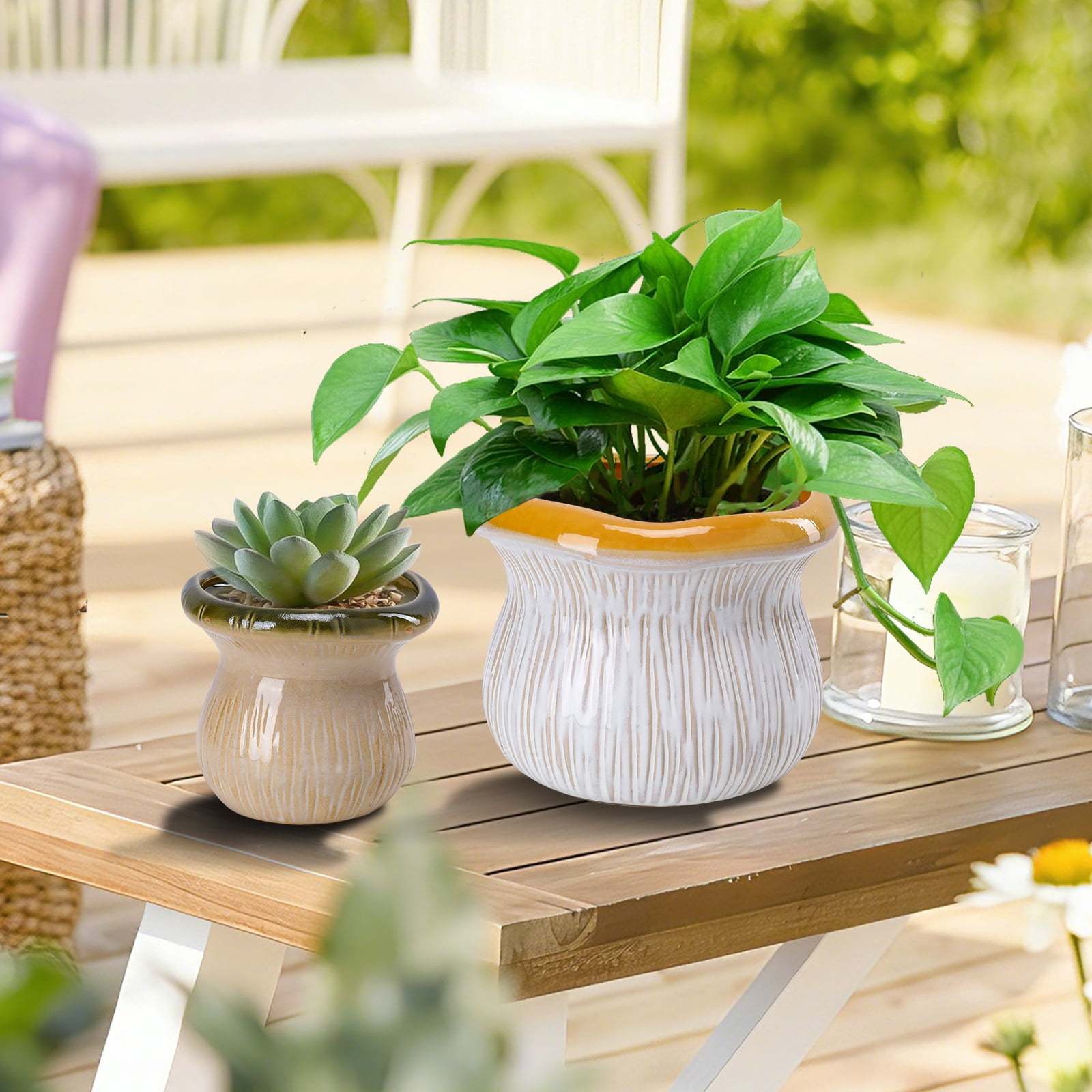 2-Pack Ceramic Mushroom Planters – Textured Flower Pots with Glossy Rim, Indoor/Outdoor Decorative Pots,Plant Pot for Garden,Yard,Living Room,Bedroom