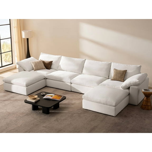 Tranqu 141.7" Cloud Couch Oversized Modular Sectional Sofa, 4-Seat with 4 Ottomans, White