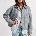 thumbnail image 6 of vdgthytj Jackets for Women Snap Button Lapel Collar Long Sleeve Cropped Fashion Fall Casual Outerwear with Chest Pockets(X-Large,Sky Blue), 6 of 9