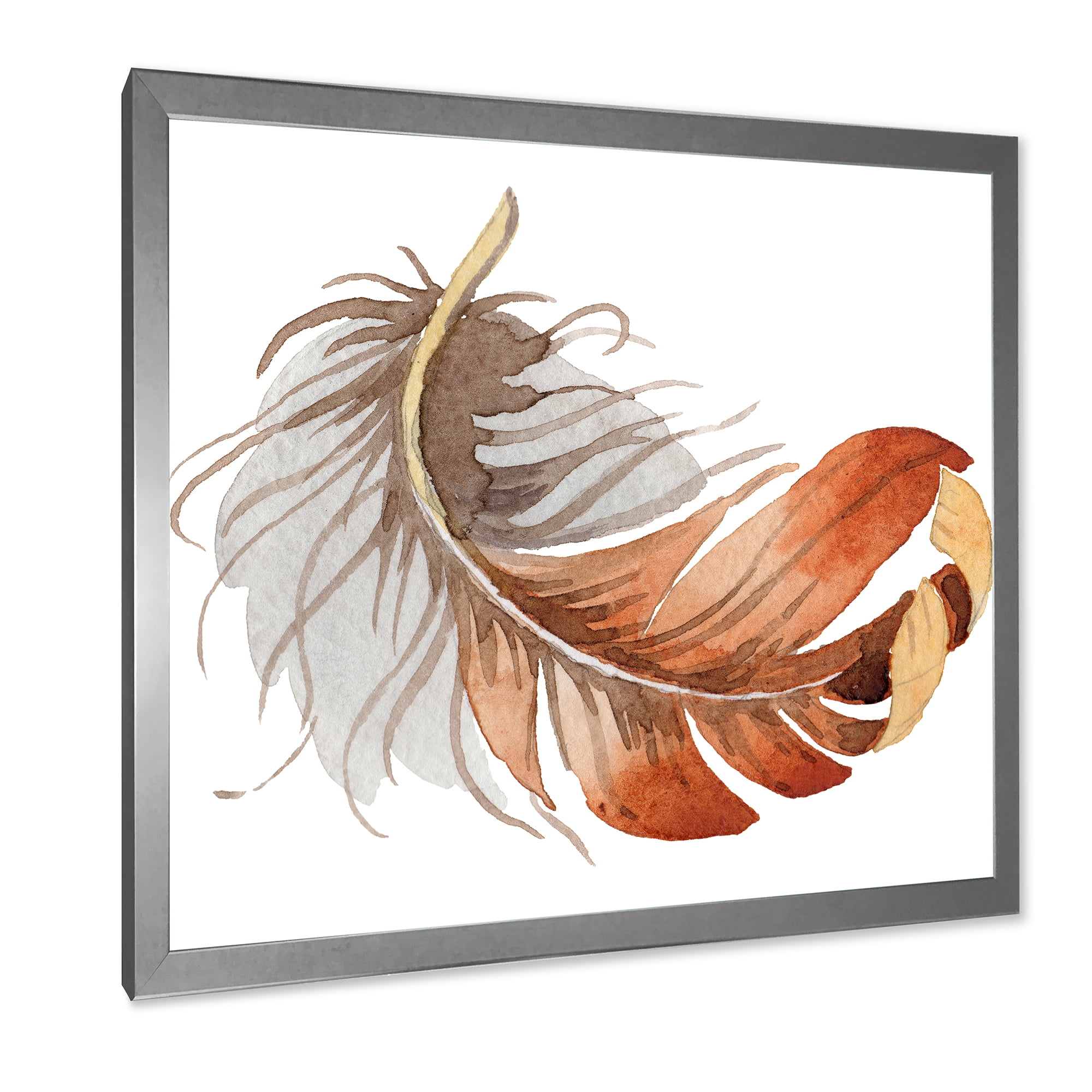Designart 'Orange Ethnic Bird Feather On White' Bohemian & Eclectic Framed Art Print