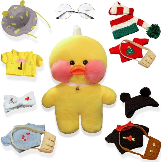 Peluche De Pato Lindo con 12 Accesorios, Ropa De Vestir, Felpa De Pato Kawaii para Niños(Amarillo)