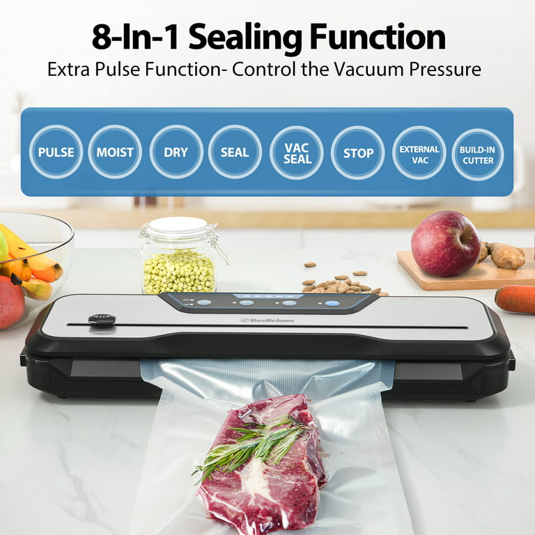 Vacuum Sealer Machine with Starter Kit, Beelicious 8-in-1 Powerful Food Vacuum Sealer, with Pulse Function, Moist&dry Mode and External VAC for Jars