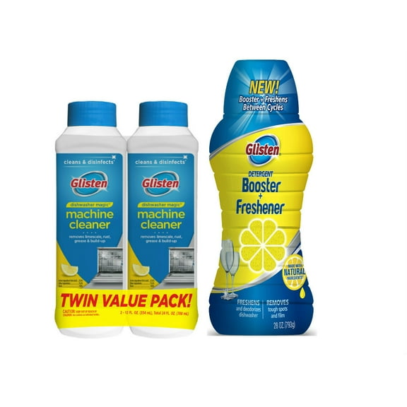 Glisten Dishwasher Magic Machine Cleaner and Disinfectant 2-Pack and Dishwasher Detergent Booster