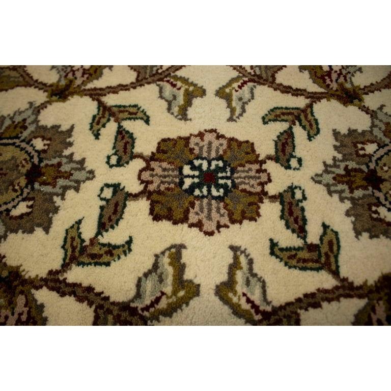 Cream Floral 5x5 Indo-Kashan Oriental Round Rug, Size: 5 x 5, Yellow