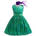 thumbnail image 4 of Disfraz de disgusto de la película Disney para niños, vestido de princesa con flores de dibujos animados, cinturón, bufanda y peluca, ropa de fiesta de Carnaval y Halloween, 4 of 5