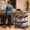 thumbnail image 6 of Heavy Duty 3 Tier Rolling Service Cart Utility Push Cart for Foodservice Restaurant Cleaning, Black, 6 of 7