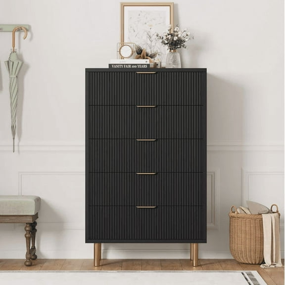 Danolapsi 5 Drawer Dresser for Bedroom, 48” Tall Dresser Organizer, Wood Dresser with Metal Legs, Modern Chest of Drawers, Large Dresser for Closet, Living Room, Hallway