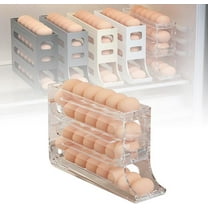 Upgrade 4 Tiers Egg Holder for Fridge, 2024 New Auto Rolling Egg Tray Stackable Space-Saving Refrigerator Egg Holders, arge Capacity Egg Holder Dispenser for Refrigerator (White)