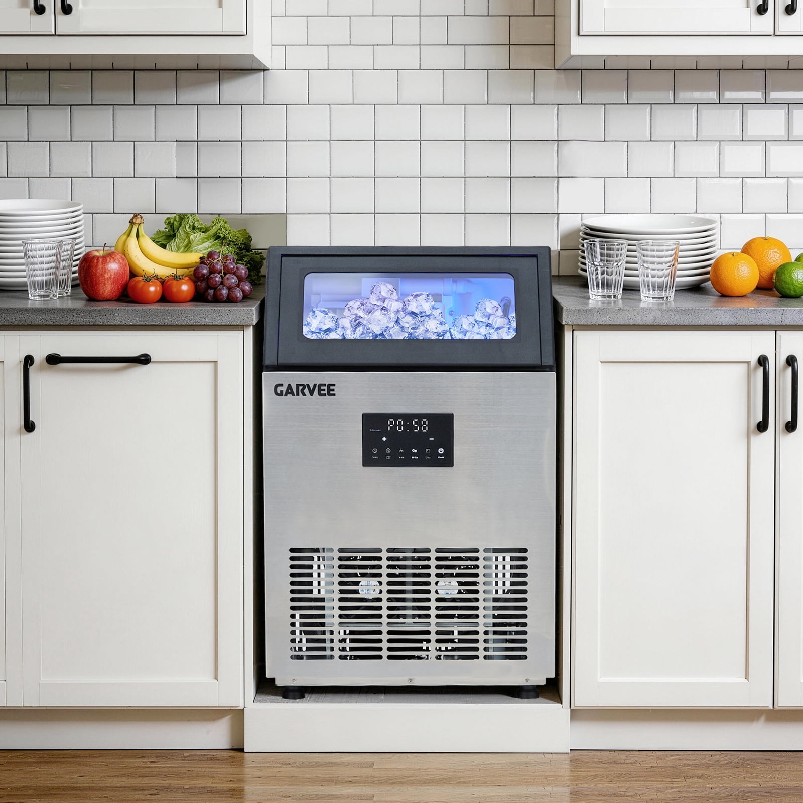 Garvee Commercial Ice Maker Machine, Dual Water Inlet, 120V/60Hz Stainless Steel Ice Maker with Adjustable Ice Thickness, Smart Control Panel, Fast 15-Min Ice Cycle for Home Bar Kitchen Office
