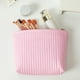 thumbnail image 1 of Bolsa de cosméticos de punto impermeable, estuche portátil estilo Ins, diseño de rayas con bloques de color, ideal para viajes, para maquillaje, organizador de artículos esenciales diarios, accesorio, 1 of 9