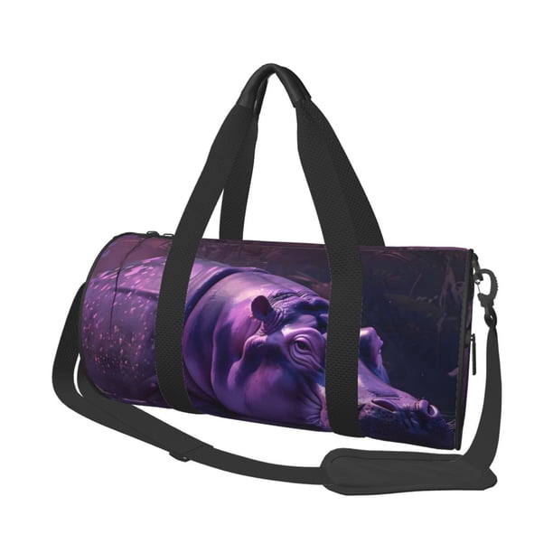 Fotbe Purple Hippo In Water Bolsa Deportiva de Lona Plegable con Estampado, Bolsa de Gimnasio con Bolsillo Seco/Húmedo, Bolsa de Viaje Ultraligera de Gran Capacidad
