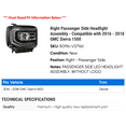 thumbnail image 2 of Right Passenger Side Headlight Assembly - Compatible with 2016 - 2018 GMC Sierra 1500 2017, 2 of 2