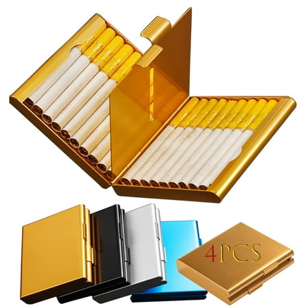 4pcs Cigarette Case Metal Holder Can Hold 20 Cigarettes Double Sided Spring Clip Box Holds lighter Flip Open Pocket Bank Card case Cash Box