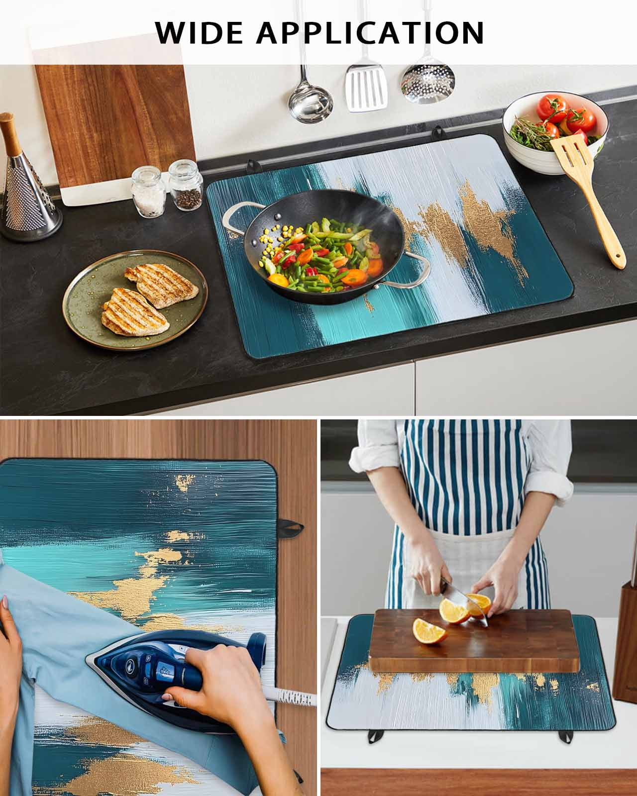 nqOlkjepod Large Induction Cooktop Protector Mat 24"x21", Teal Blue Stove Top Covers for Electric Stove, Yellow Abstract Art Modern Decorative Stove Burner Cover Mats, Glass Top Stove Cover