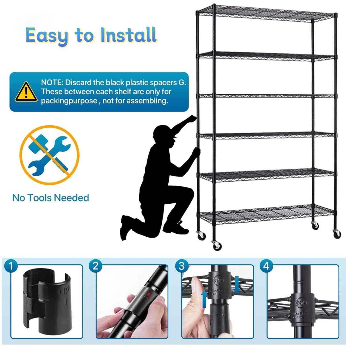 XF XINFENG 6 Tier Storage Shelves Adjustable Wire Shelving Heavy Duty Metal Shelves with Wheels 2100 lbs Capacity,Black