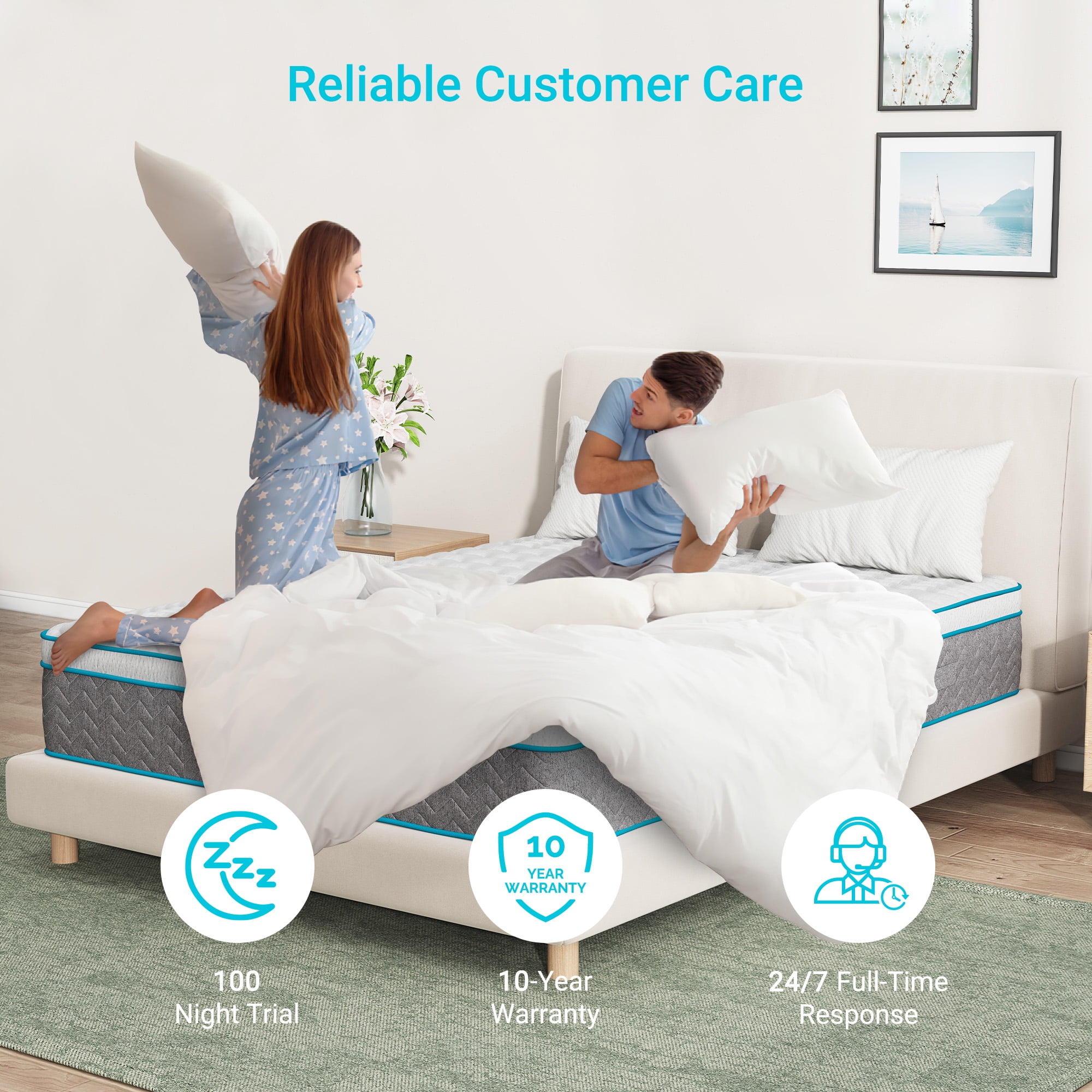 Serweet 10" Full Size Hybrid Mattress, Bamboo Charcoal Gel Memory Foam, 7-Zone Pocket Springs, Medium Firm