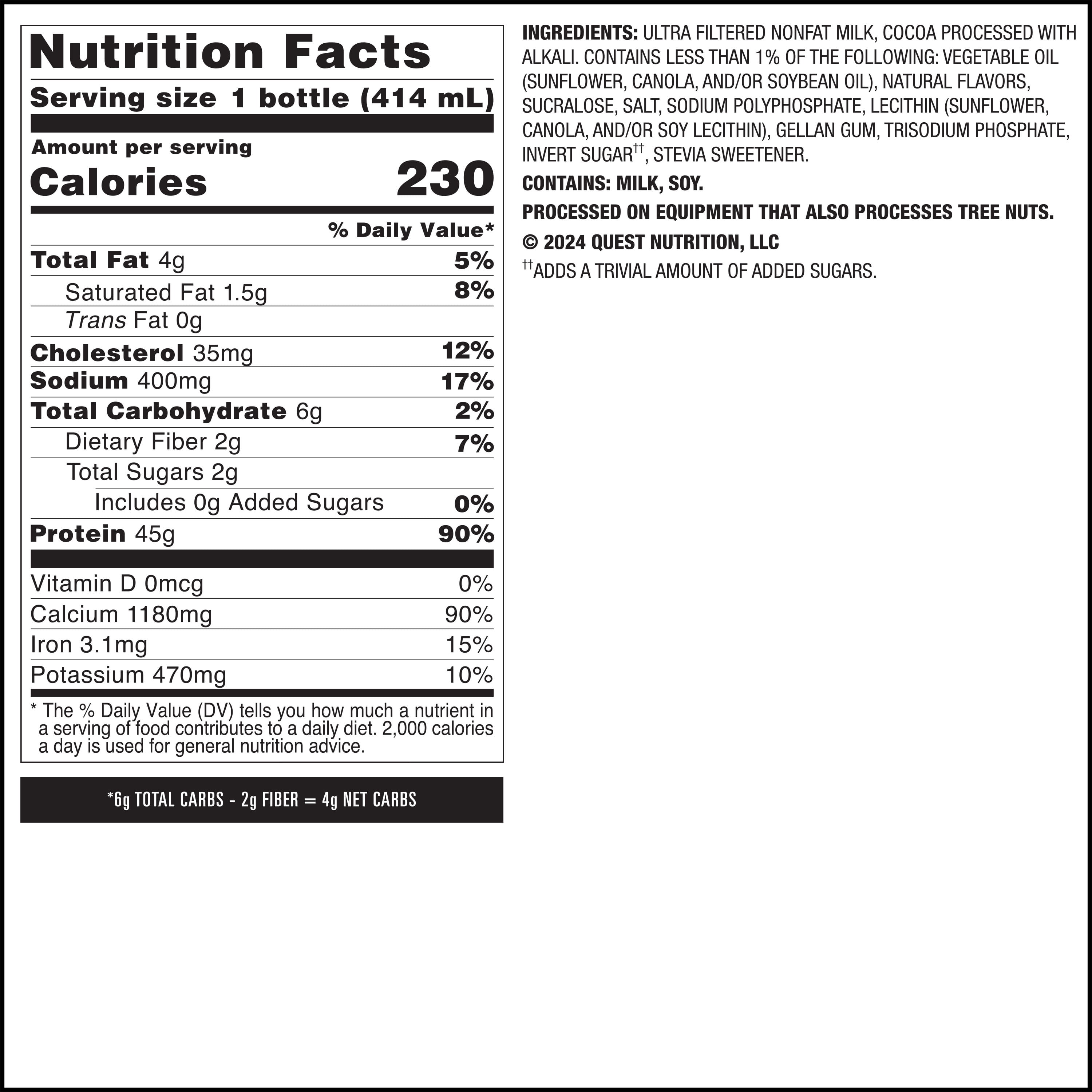 Quest Nutrition, 45g High Protein Chocolate Flavored Milkshake, Ready to Drink, 4 Count