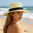 thumbnail image 2 of Womens Beach Hat Women Elegant Hollow Out Structured Boater Sun Hat Outdoor Casual Khaki One Size, 2 of 5