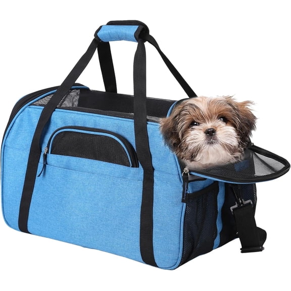 DENZUS Soft-Sided Kennel Pet Carrier for Small Dogs, Cats, Puppy, Airline Approved Cat Carriers Dog Carrier Collapsible, Travel Handbag & Car Seat (Turquoise-17in)