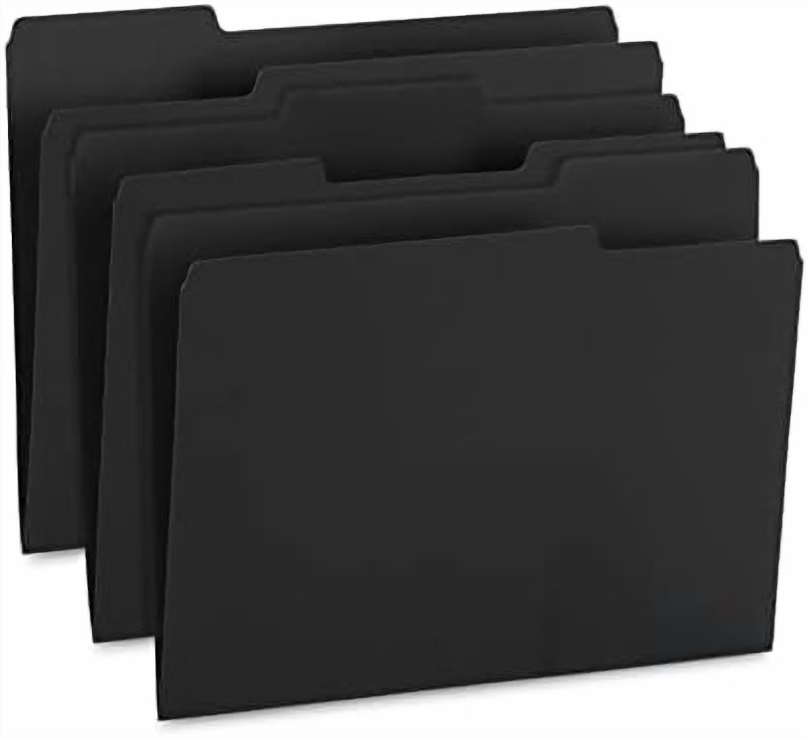 100  Black File Folders - Letter Size File Folders with 1/3 Cut Tabs, Durable 11pt Black Paper, Holds Letter Size Documents, Black Folder 100 Pack
