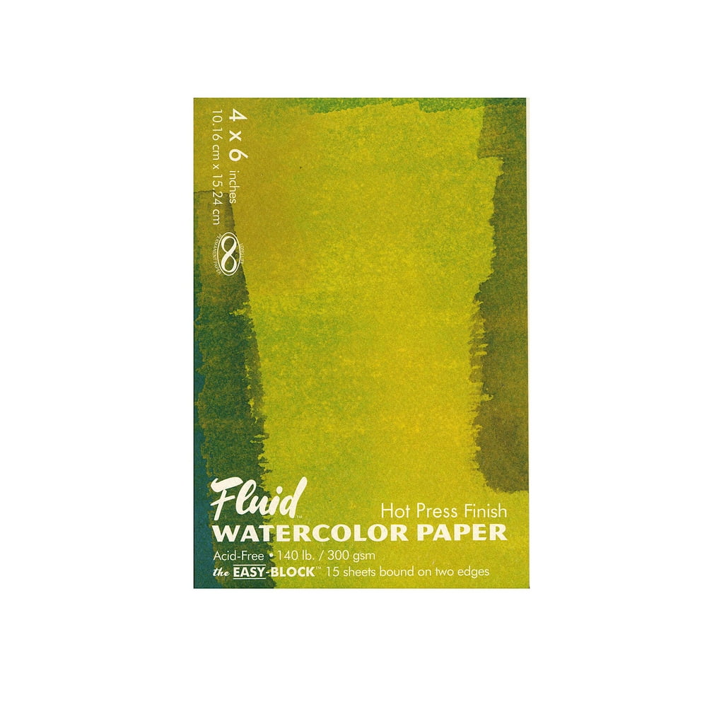 Fluid Hot Press Watercolor Paper block, 4 in. x 6 in., 15 sheets (pack