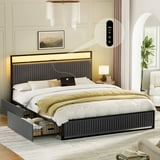 Walmart Black Friday Deals 2025 - KOUSEI Queen Size Bed Frame, Velvet Upholstered with Headboard, Storage Drawers, LED Lights, Dark Grey - Walmart.com