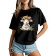 thumbnail image 4 of Women's T-Shirt Cute Little Sheep Daisy Flowers Short Sleeve Casual Tee Classic Crew Neck T Shirt for Women Black, 2XL, 4 of 7