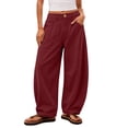 thumbnail image 2 of Women's High Waist Baggy Barrel Pants Relaxed Curved Leg Trousers Loose Stitch Detail Casual Streetwear Trousers with Pockets Red, 2 of 8