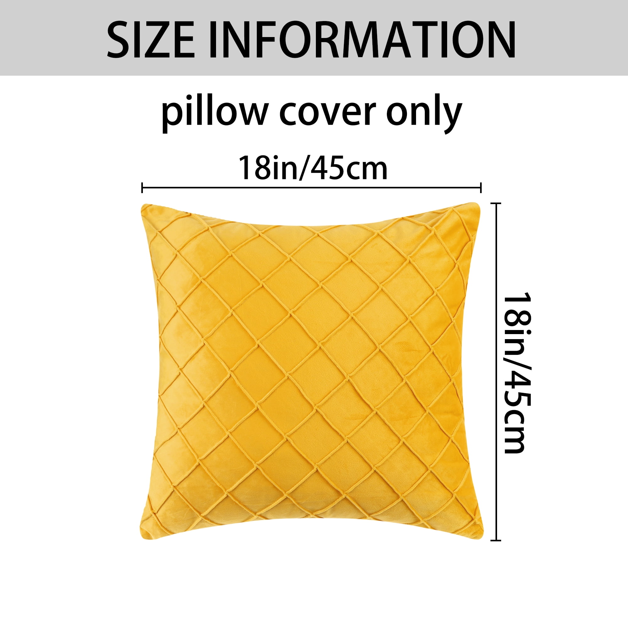 Unique Bargains 4Pcs Velvet Geometric Textured Pillow Covers Home Decor Cushion Covers Yellow 12" x 20"/18" x 18"