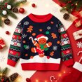 thumbnail image 2 of Toddler Boys Christmas Holiday Knit Pullover Sweater, Festive Reindeer Santa Gingerbread Graphic Crewneck Top 3-4 Years, 2 of 9