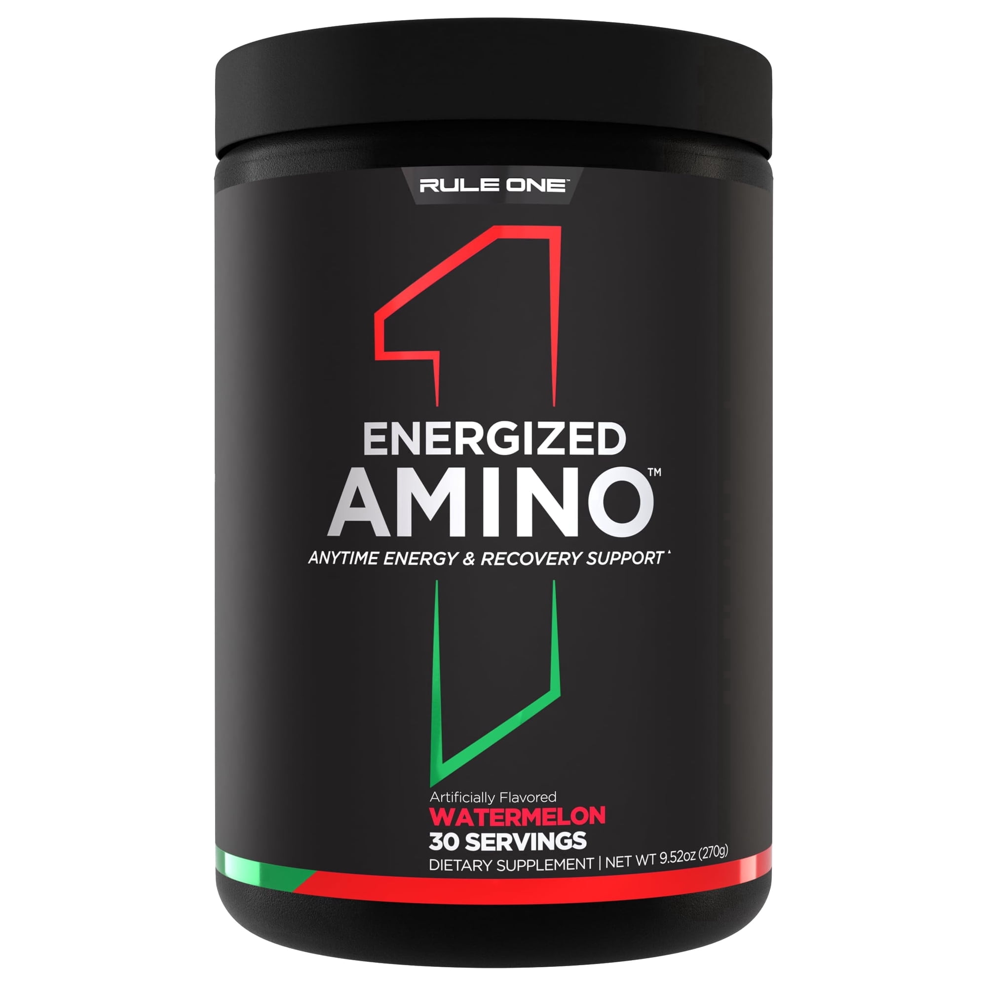 Rule 1 Proteins Energized Amino – Anytime Energy and Recovery Support with BCAAs, Glutamine, Citrulline, Beta Alanine, and Caffeine from Green Coffee & Tea Leaf Extracts (30 Servings, Watermelon)