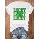 thumbnail image 2 of Women's "Lucky" Clover Graphic T-Shirt - Casual White Short Sleeve, Round Neck, Comfortable Loose Fit, 2 of 6