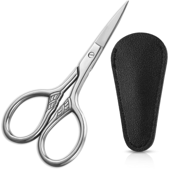LUU-1 Pcs Professional Grooming Scissors Small Scissors Beauty for Hair Nose Eyebrow Trimming Facial Mustache Eyelashes Precision Stainless Steel Scissors with PU Sheath_SAI