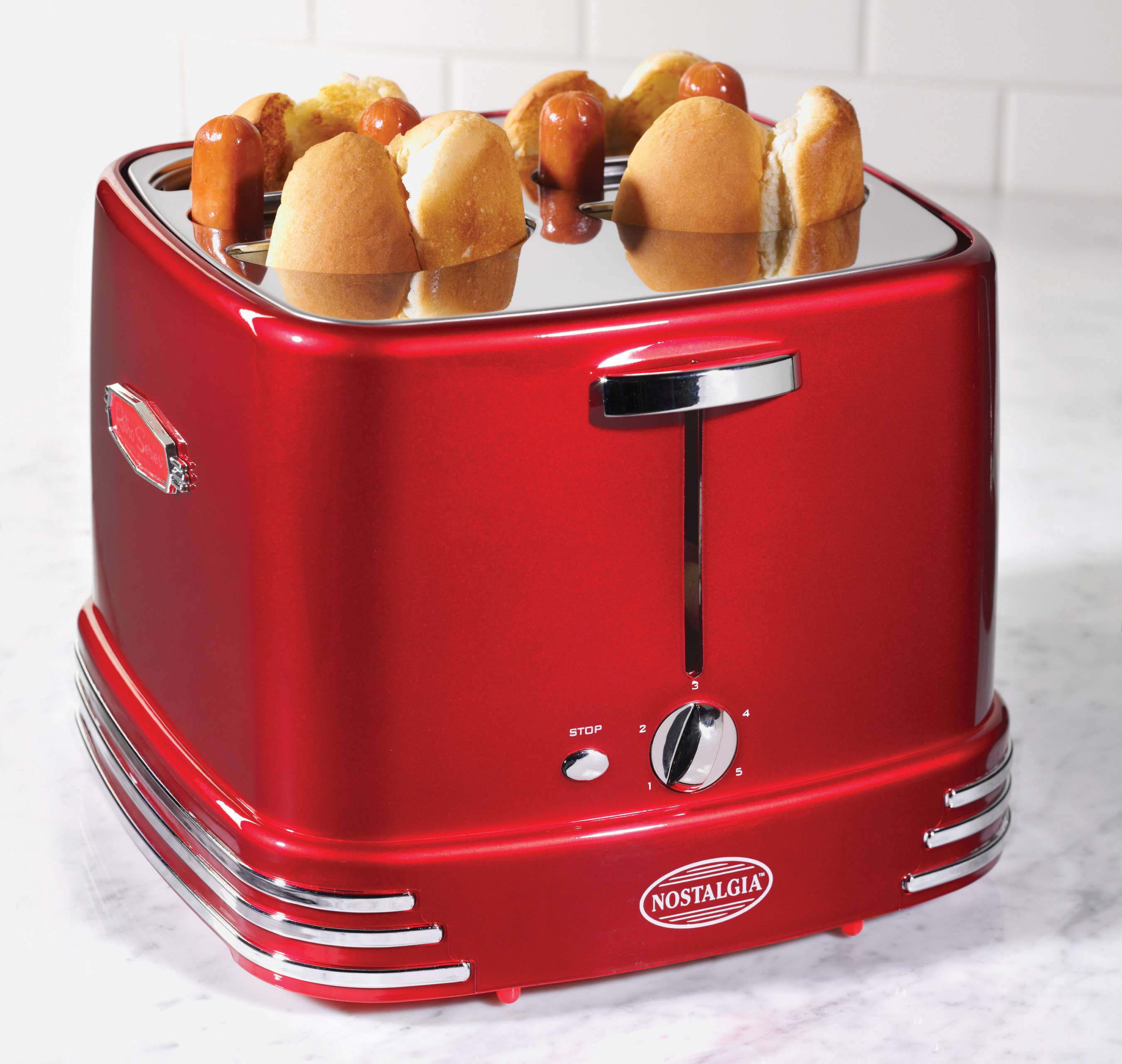 Nostalgia RHDT800RETRORED Retro Pop-Up Hot Dog Toaster, 4 Link and 4 Bun Capacity - image 4 of 4