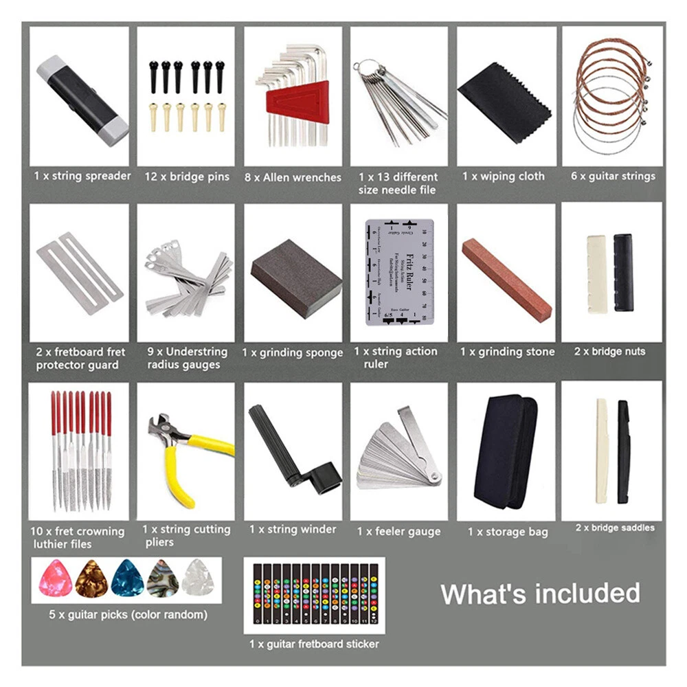72-Piece Professional Guitar Repair Tool Kit with Case - All-in-One Maintenance Set for Acoustic Electric Guitar, Bass, Ukulele, Banjo