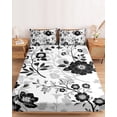 thumbnail image 2 of King Size Fitted Sheet Set - Vintage Flowers 3 Piece Bedding Sets 16" Deep Pocket Fitted Sheet with 2 Pillowcases, Black White Farmhouse Floral Plants Brushed Microfiber Hotel Luxury Bed Sheets, 2 of 9