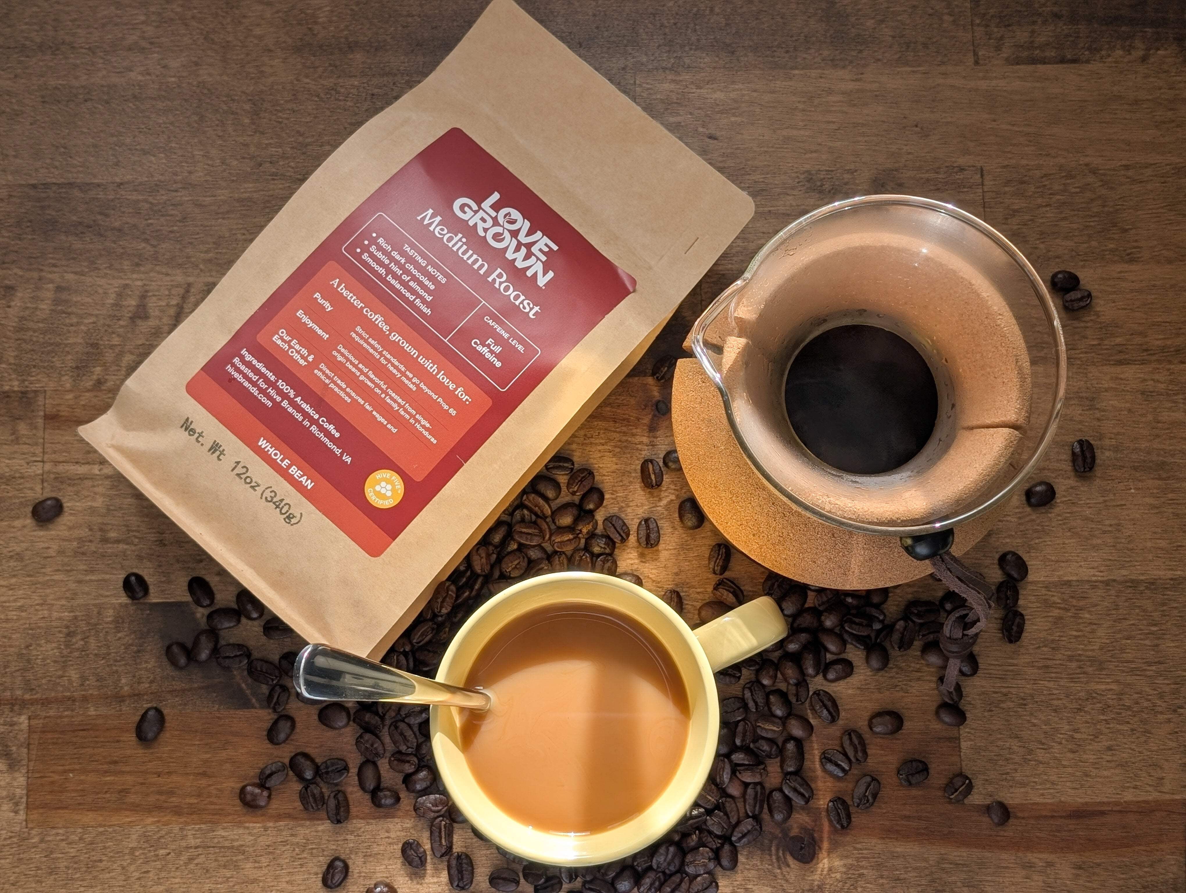 Love Grown Whole Bean Coffee - 100% Arabica Beans, Honduras Single-Origin, Smooth Flavor, Rich Aroma - Vegan, Gluten-Free, Non-GMO - (Decaf), 12oz Bag