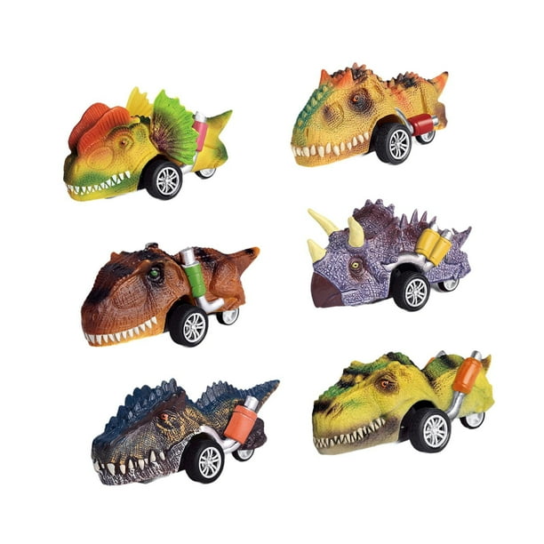 6 coches de dinosaurios que se mueven hacia atrás, juguetes de dinosaurios, modelos creativos de coches de dinosaurios, camiones de dinosaurios para