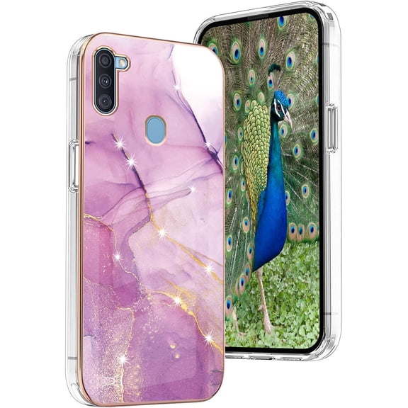 Compatible with Samsung A11 Case Marble Silicone,Full Body Protection Shockproof Samsung Galaxy A11 Phone Case Thin Hard PC and Soft TPU Pink Cover (Purple)