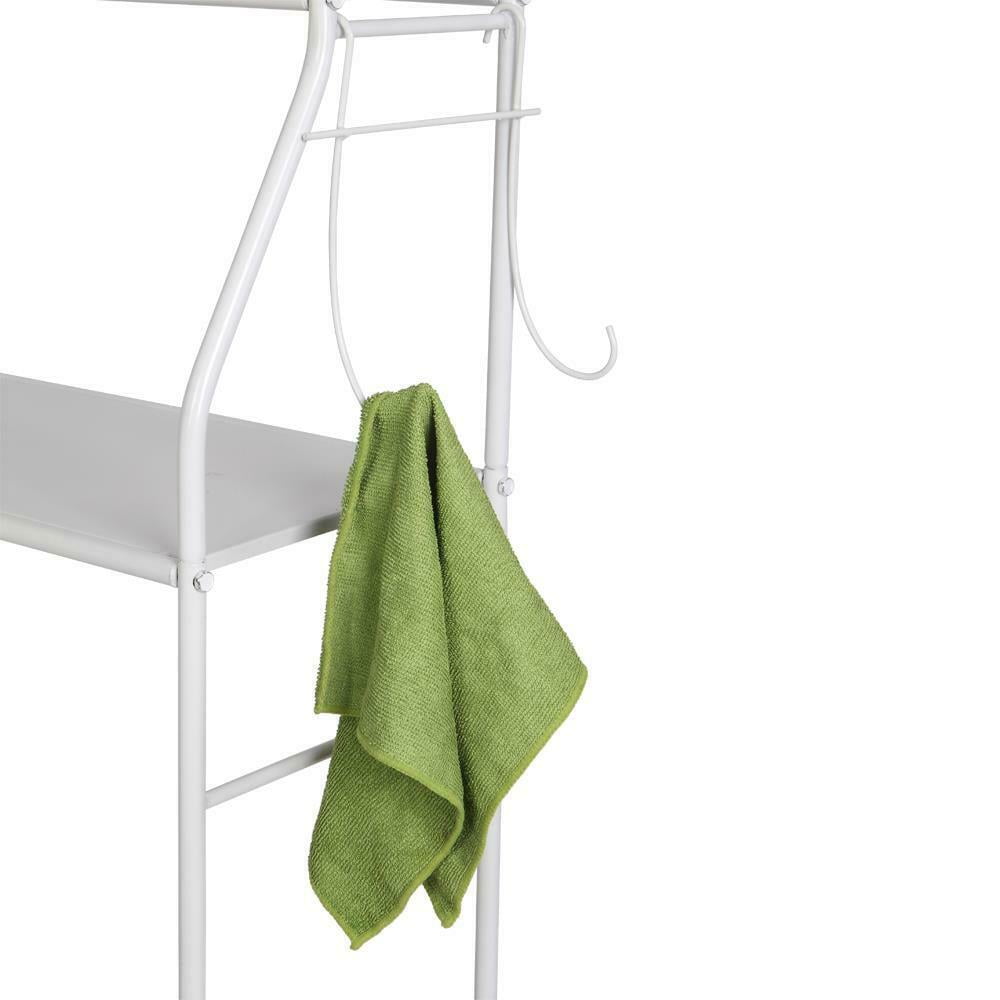 3 Shelf Bathroom Space Saver Over The Toilet Rack Bathroom Corner Stand Storage Organizer Accessories Bathroom Tower Shelf with 2 Towel Hooks White