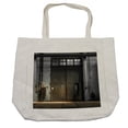 thumbnail image 1 of Industrial Shopping Bag, Enter of an Old Factory Building from 50s Broken Rusty Door Empty Storage Photo, Eco-Friendly Reusable Bag for Groceries Beach and More, 15.5" X 14.5", Cream, by Ambesonne, 1 of 2