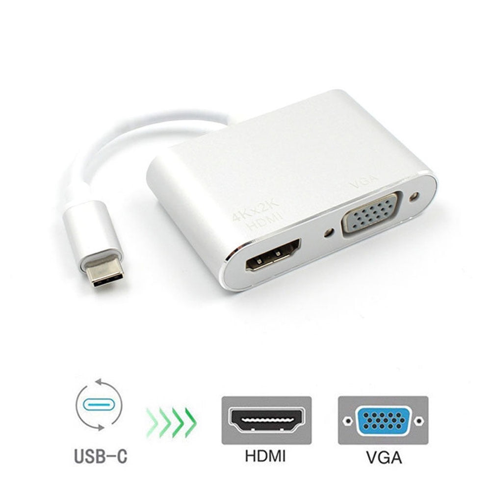 Hehilark Portable Taille Metal Type USB C USB-C au convertisseur de câble Adaptateur HDMI/VGA 4K Convient pour Macbook Laptop UP 