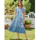 thumbnail image 2 of Vestido midi Zeagoo Aline Flowy Swing para mujer, azul Floral-2, 2 of 6