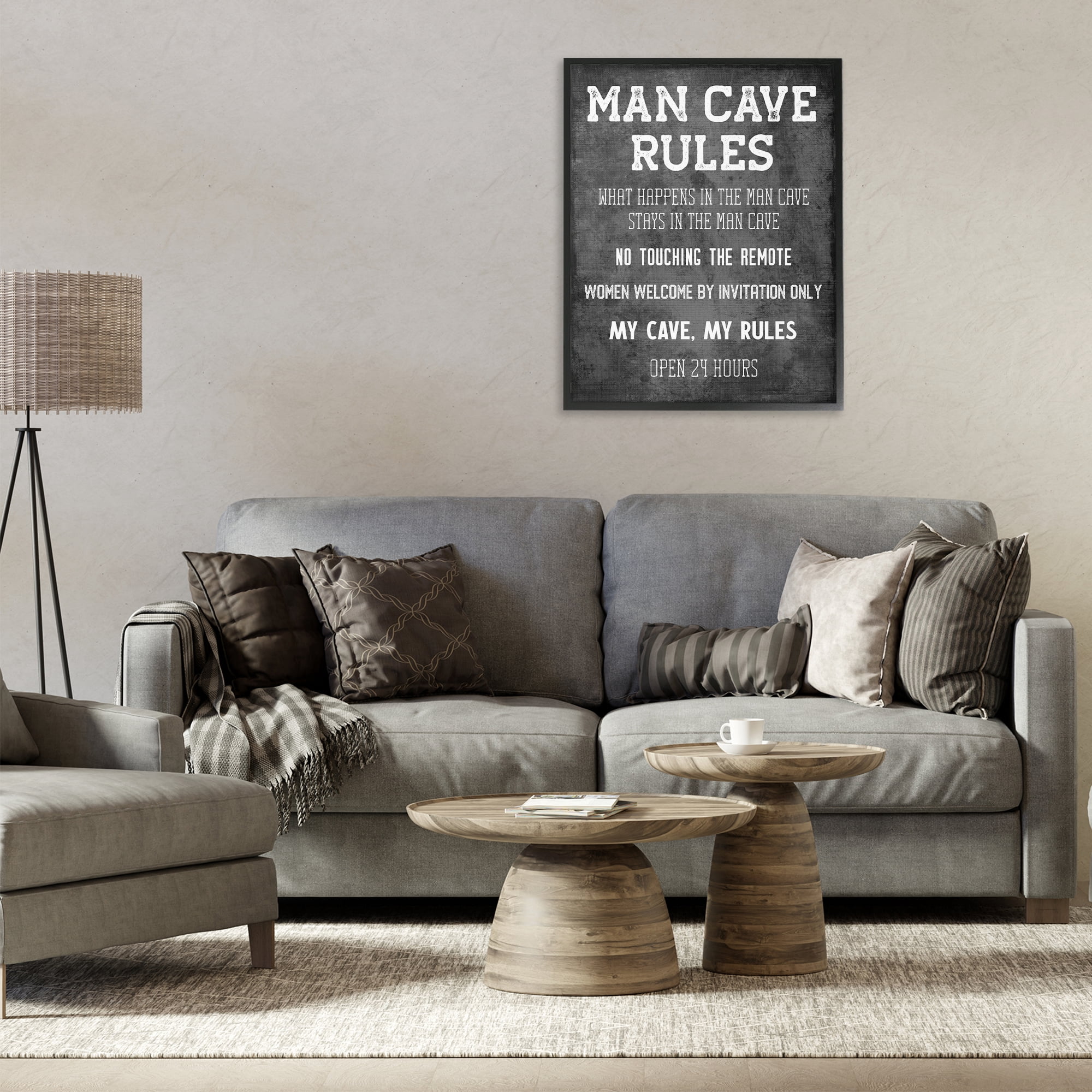 Stupell Industries My Man Cave Rules Typography Painting Black Framed Art Print Wall Art, 24 x 30