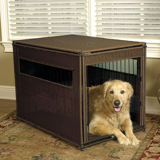 Mr Herzhers Rhino Wicker Pet Residence Dog Crate, Brown