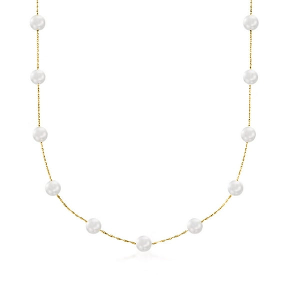 Ross-Simons 6-6.5mm Cultured Pearl Station Necklace in 14kt Yellow Gold, Women's, Adult