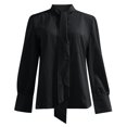 thumbnail image 4 of Womens Workout Tops Elegant Long Sleeve Bow Tie Rope Shirt Solid Color formal Business Casual Blouse, 4 of 4