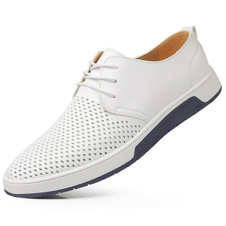 Santimon Breathable Leather Shoes Men Casual Shoes Non-Slip Sneakers White 7.5 US
